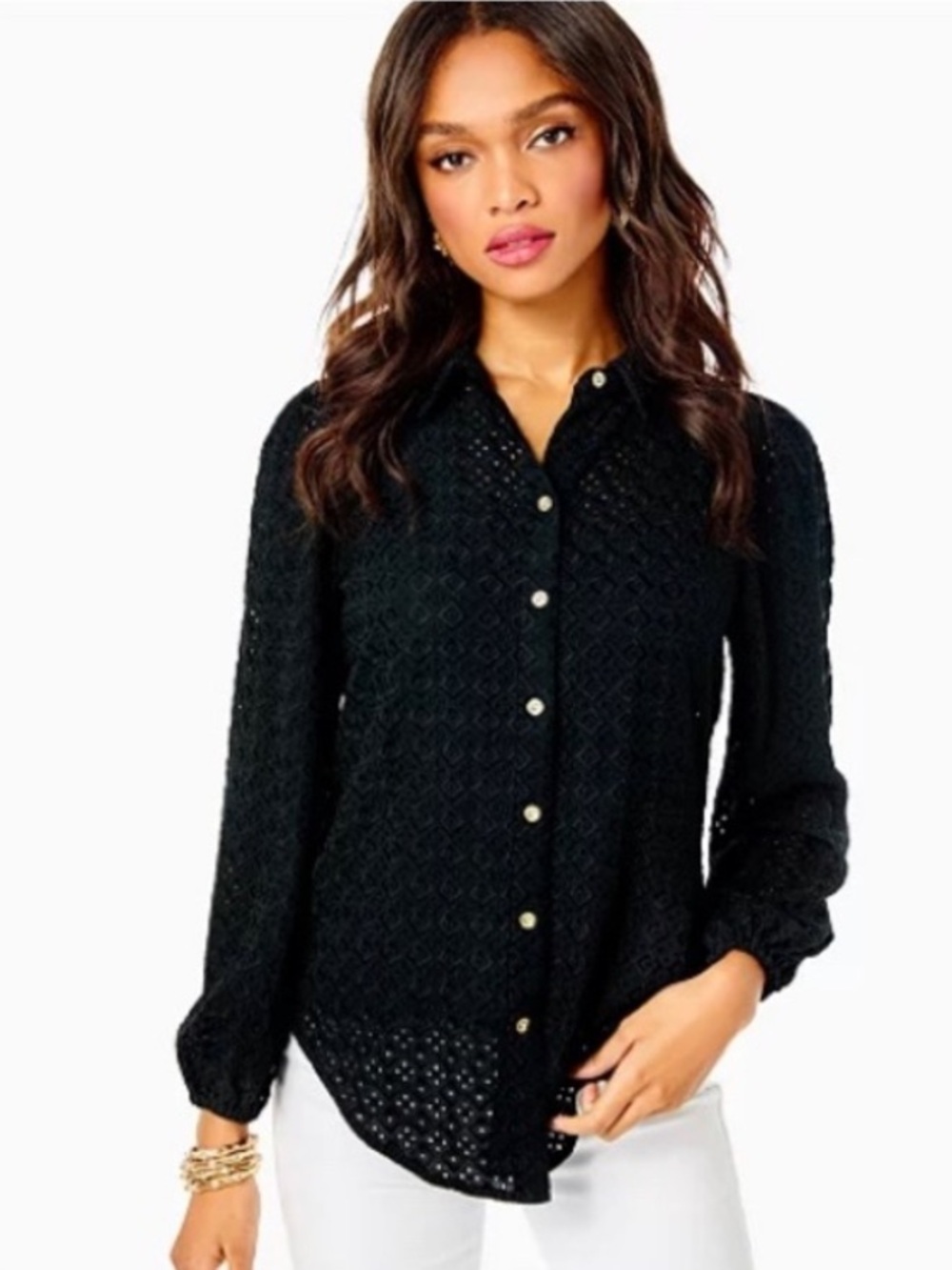 Lilly Pulitzer Black Sea Breeze Eyelet Button Down